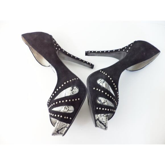 NAUGHTY MONKEY BLACK FINE SUEDE LEATHER STILETTO PLATFORM OPEN TOE SHOE SZ 9 - Picture 5 of 7